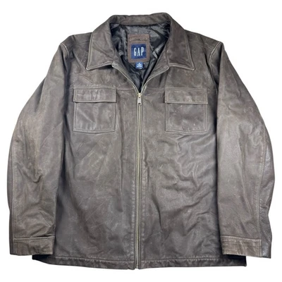 Abrigo de Campo Chaqueta de Camionero De Colección Y2K Gap Marrón Cremallera Completa Cuero Talla XL Foto 1 de 4