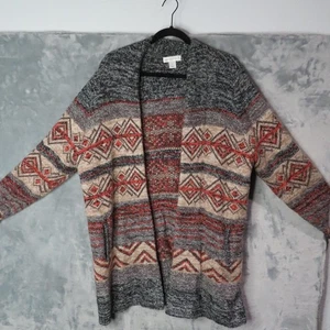 Christopher & Banks Suéter Mujer XL Gris Frente Abierto Cárdigan Bolsillos Aztecas - Imagen 1 de 14