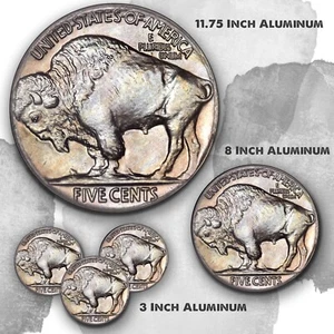 Buffalo Nickel Coin Five Cent Reproduction Aluminum Circle Sign - Picture 1 of 4