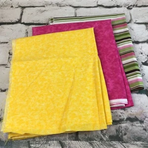 Vintage Fabric Lot Of 3 Pieces 1 Yard Each Pink Yellow Stripes Quilting Sewing - Picture 1 of 10