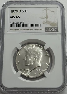 1970 D NGC MS65 SILVER KENNEDY HALF DOLLAR JFK COIN SIGNATURE WHITE LABEL 50C - Picture 1 of 3