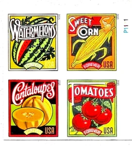 SUMMER HARVEST US 4 FOREVER STAMPS #5004-5007 - MXF BOOKLET PANE PLATE BLOCK SET - Picture 1 of 2