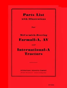 International A Farmall A AV Parts Manual McCormick Deering Tractor Part List IH - Picture 1 of 1
