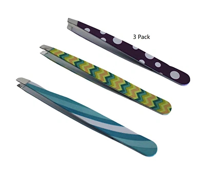 DEPENDABLE INDUSTRIES 3 Pack Eyebrow Tweezers Hair Removal Grooming Precision Slant Tip Ergonomic