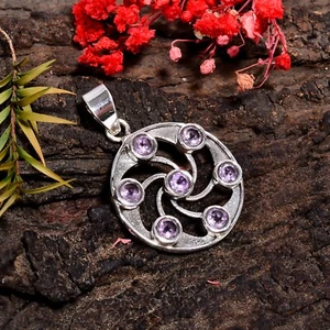 925 Plata de Ley Amatista Colgante, Amatista Plata Boho Colgante Filigrana - Imagen 1 de 4