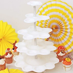 18" White 5 Tier Plastic Scallop Design CUPCAKE HOLDER Party Home Decorations - Picture 1 of 9