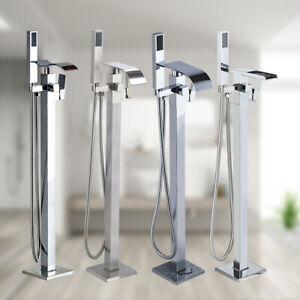 Free Standing Waterfall Bathroom Shower Faucet Floor Mounted Bathtub Mixer Tap