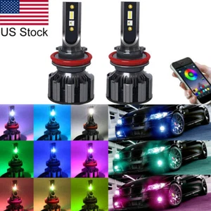 For Fog Driving Light 2x H8 H11 LED RGB Multi Color Wireless Phone Control Bulb - Picture 1 of 11