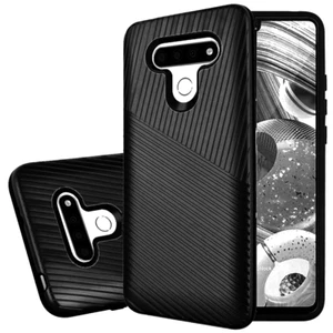 Textured Embossed Lines Hard Plastic PC TPU Hybrid Case Cover BLACK For LG K51 - Picture 1 of 1