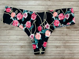 Nwt Victorias Secret Sexy Illusions No Show Thong Panty Black Blooming Chains L - Picture 1 of 4