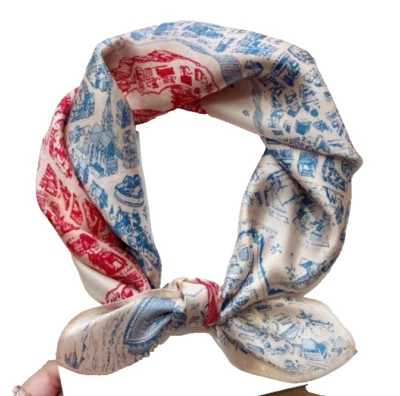 Bufanda 21"x21" Azul City Horse Print Pure Morera Satén Seda 12momme 53X53cm5-114 Foto 1 de 4