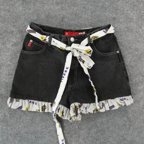 LSU Tigers Shorts Guess Jeans Girls 14 Black Med Wash w LSU Trim Vintage Cover