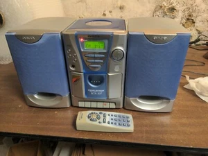 For Repair - Blue LXC-107 Aiwa Micro Compact CD/AM/FM Cassette Shelf Stereo READ - Picture 1 of 14