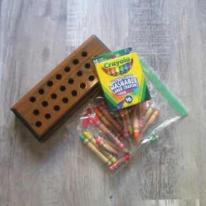 Vintage 80er Jahre Holz Jumbo Buntstift Halter Caddy + Crayola Buntstifte - Bild 1 von 11