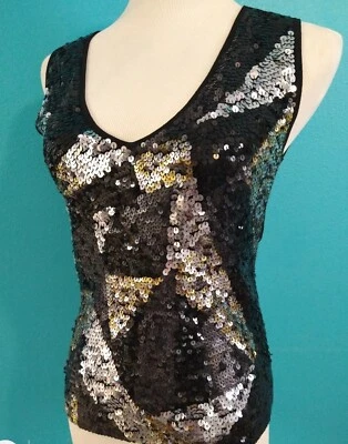 GLAM Holiday 珠片上衣,黑色/金色/银色 M — 第 1/4 张图片