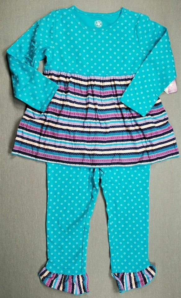 Little Girl New J Khaki 2T Blue Colorful Striped Ruffle 2Pc Outfit - Image 1 of 4