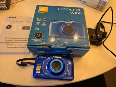 Nikon Coolpix W100 13.2MP Waterproof Camera in box - BLUE - 018208265169  works - Image 1 of 4