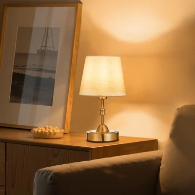 VEVOR Cordless Table Lamp Rechargeable Battery Small Desk Lamp Fabric Shade Gold - Image 1 of 4