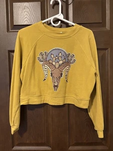 Acogedora Sudadera Recortada con Gráficos Calavera Cactus Talla S Dorada - Imagen 1 de 3