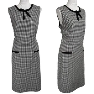 Talbots Houndstooth Tipped Ponte Knit Tie Neck Sheath Dress Size 14 Black White - Picture 1 of 15