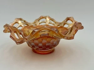 Vintage Fenton gekräuselt ausgestellt Bon Bon Ringelblume Korbgeflecht Karneval Glasschale - Bild 1 von 8