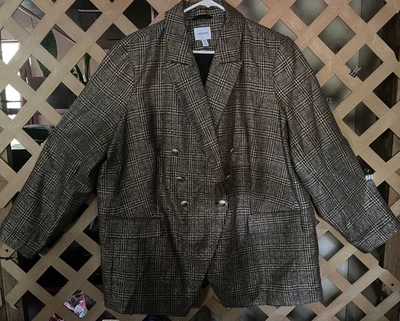 NINE WEST Gold Glitz Houndstooth Plaid Double Breasted Jacket 2X - Image 1 of 4
