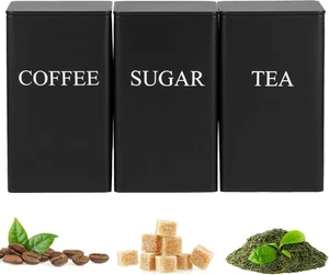 3pc Set Coffee Tea Sugar Metal Storage Canisters - Picture 1 of 6