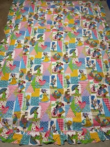 RARE VTG Holly Hobbie TWIN Bedspread COVERLET & SHAM Ruffled Edges Hobby EUC - Picture 1 of 5