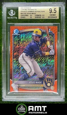 429 2025 Bowman Jesus Made Chrome Prospects Orange Shimmer 20/25 Brewers BGS 9.5 - Image 1 of 3