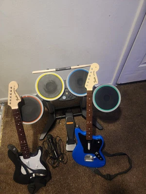 Rock Band 4 Xbox One Wireless Bundle W/ TWO GUITARS Drums Pedal Sticks  - Image 1 of 4