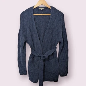 N.PEAL Belted Herringbone Open Cardigan Knitted 100%Cashmere Large Navy Blue - Picture 1 of 10