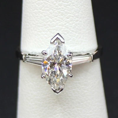 HUGE 1.53CT Natural Diamond Solitaire Engagement Wedding Ring w Accents Platinum - Image 1 of 4