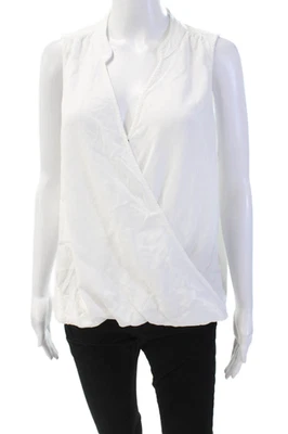 Espléndida blusa drapeada blanca con cuello en V sin mangas para mujer talla XS Foto 1 de 4