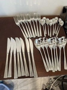 Set di posate vintage Towle acciaio inox 18/10 AMERICANO MARTELLATO (32) pezzi - Foto 1 di 14