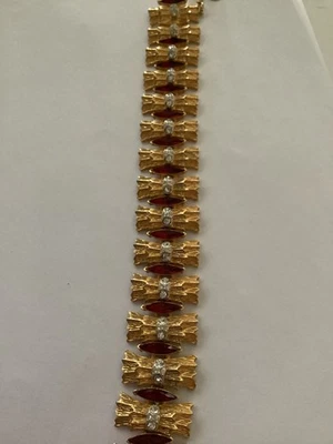 Brazalete Corocraft Vintage Firmado Tono Dorado Rojo Estrás Foto 1 de 4