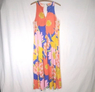 De Colección Años 60 Elaine Marc Caftán Tienda Tanque Vestido Rosa Camisón Mod Floral Nylon Tejido Foto 1 de 4