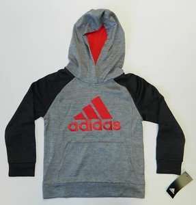 Adidas Boy's Fusion Raglan Hoodie Sweater Pullover Grey Black Red - Picture 1 of 4
