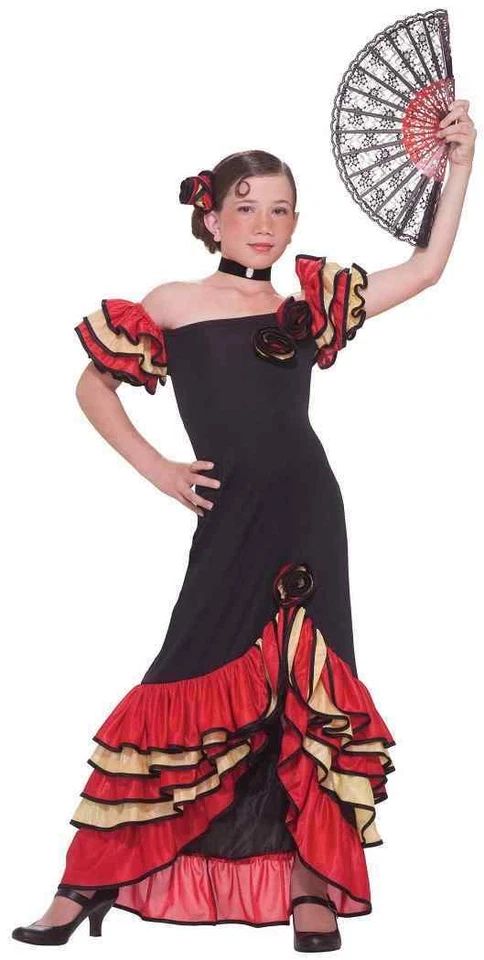 Niña Flamenca Bailarina Española Salsa Señorita Vestido Elegante Halloween Niño Disfraz Foto 1 de 2