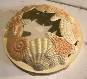 Jar Candle Lid - Seashells Motif - Beachy, Seashore, Ocean, Marine Nautical - Picture 1 of 3