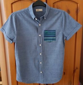 Mens Blue Hollister Shirt with Patterned Pocket - Size Small