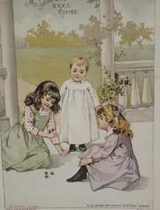 McLaughlin's Coffee Victorian Trade Card Girls Playing Jacks - Picture 1 of 3