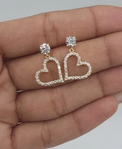2Ct Round Cut Lab-Created Diamond Heart Drop Earrings 14K Yellow Gold Plated - Picture 1 of 4