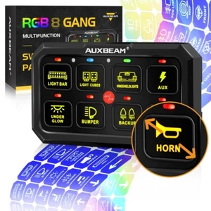 AUXBEAM RGB 8 Gang Switch Panel XL Multifunction Auxiliary Circuit Control Box - Picture 1 of 9