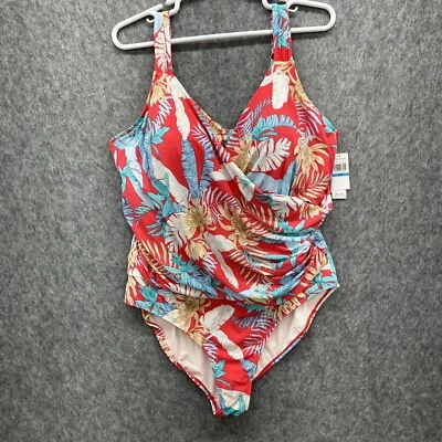 Traje de baño Jantzen control de barriga de una pieza para mujer Plus 28W rojo suave tropical floral Foto 1 de 4