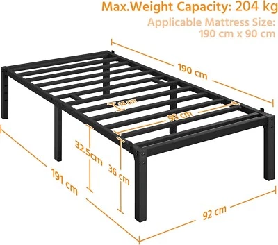 36 cm Einzelbettgestell Metall massiv 3 Fuß Einzelbett Plattformbett mit schwerem - Bild 1 von 4