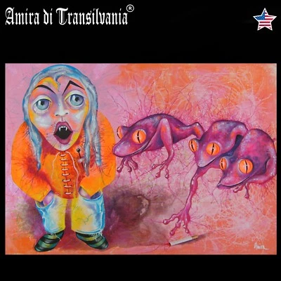 pintura de arte con rana dibujos animados comix contemporáneo original color rosa arte animal Foto 1 de 4