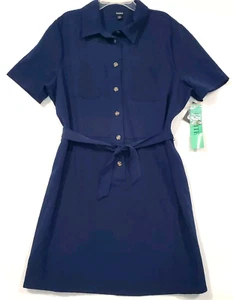 Tacera Kleid Größe PXL Kurzarm Knopfleiste Marine Gürtel Neu mit Etikett Stretch - Bild 1 von 17
