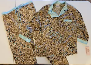 Ensemble pyjama femme satin vintage neuf avec étiquette L A Intimates polyester imprimé animal taille S ou M - Photo 1 sur 14