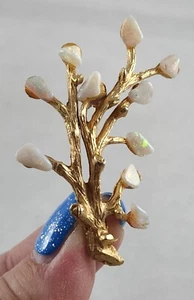 Vintage Gold Tone Metal Tree Limb Branch Brooch Twig Pin with Opal Chips - 2.25" - Picture 1 of 5