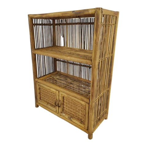 Vintage Wicker Rattan Storage Cabinet Book Shelf Bathroom Bohemian Mid-Century Cover